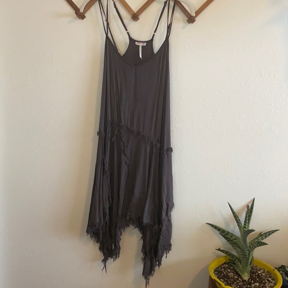 Dark grey distressed free people strapped dress